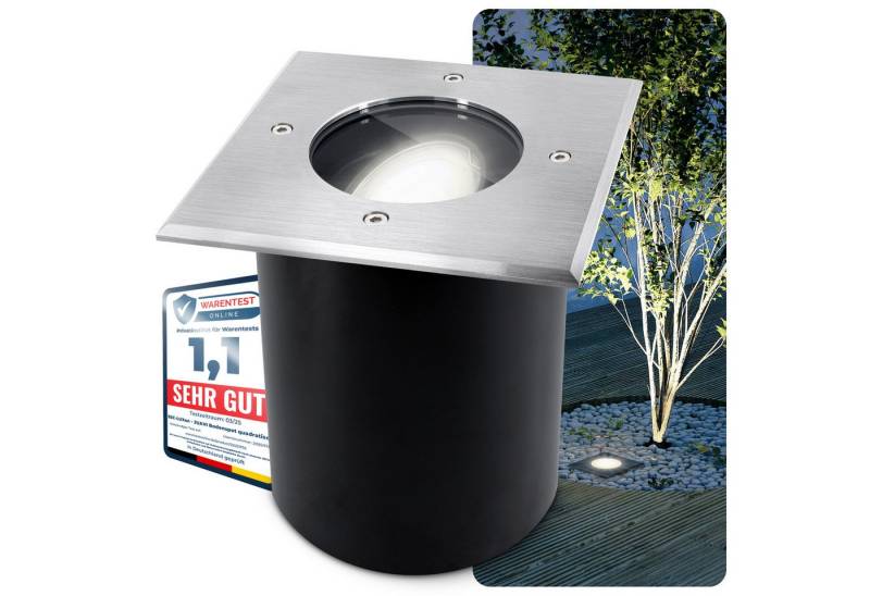 SSC-LUXon LED Gartenstrahler LED Bodeneinbaustrahler JUAVI eckig mit GU10 3W neutralweiß, Neutralweiß von SSC-LUXon