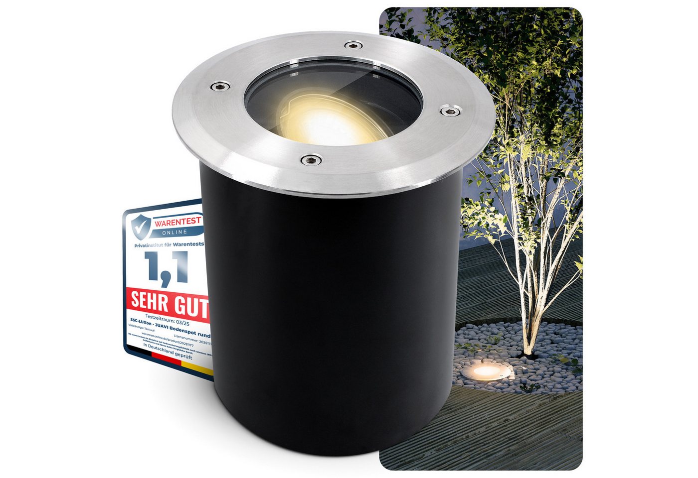 SSC-LUXon LED Gartenstrahler Schwenkbarer LED Bodenspot JUAVI rund IP67 mit LED GU10 3W, Extra Warmweiß von SSC-LUXon
