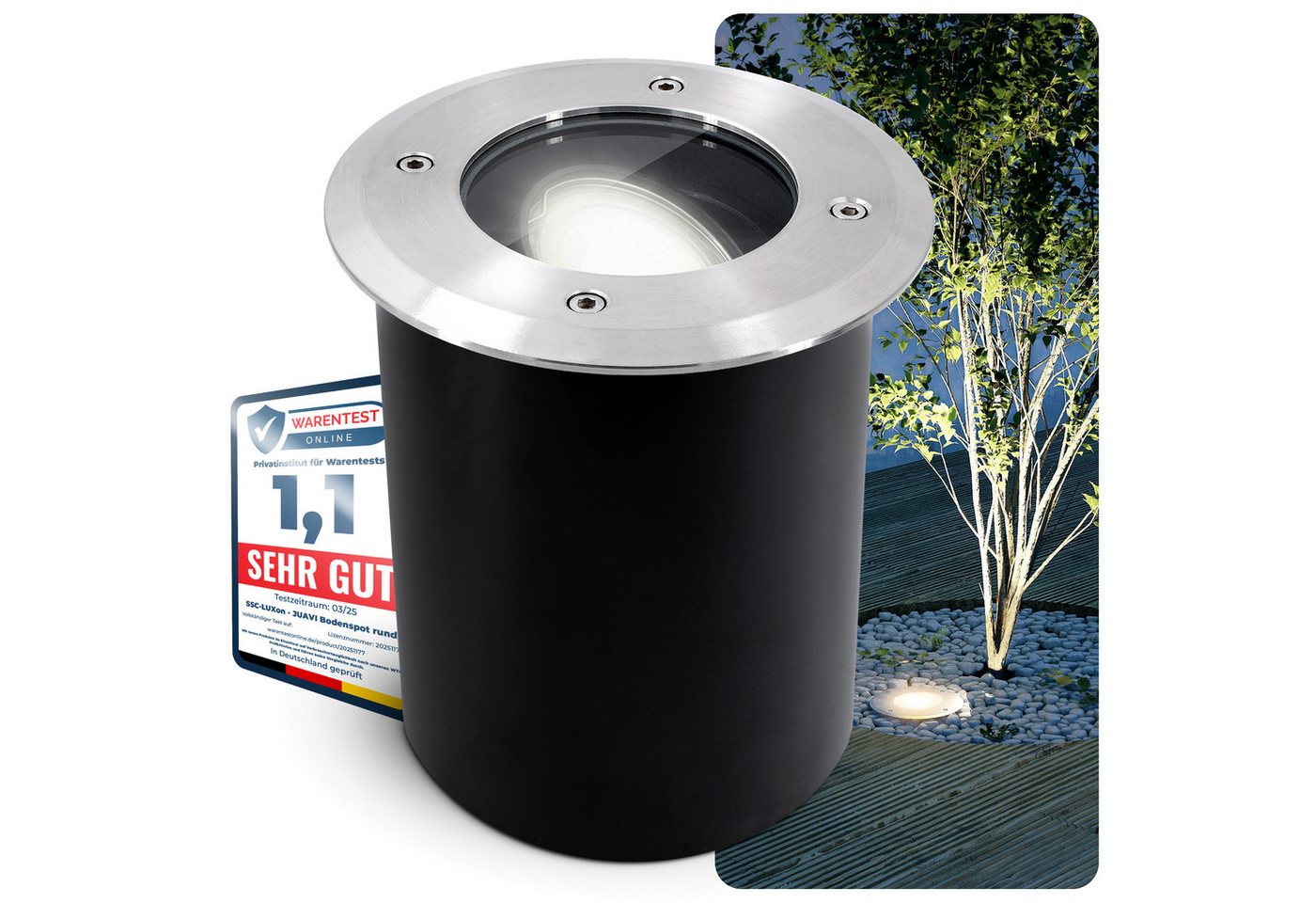 SSC-LUXon LED Gartenstrahler LED Bodeneinbaustrahler JUAVI rund mit GU10 3W neutralweiß, Neutralweiß von SSC-LUXon