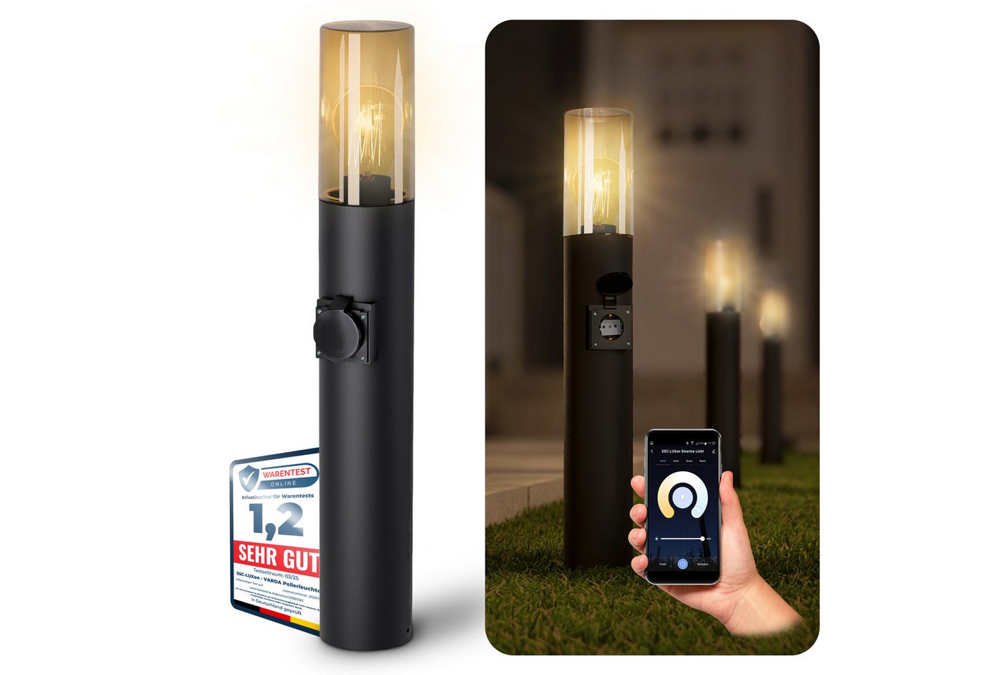 SSC-LUXon LED Gartenstrahler VARDA Wegeleuchte mit Steckdose Smart LED E27 WLAN dimmbar Weißtöne, Warmweiß bis Tageslicht SSC-LUXon LED Gartenstrahler VARDA Wegeleuchte mit Steckdose Smart LED E27 WLAN dimmbar Weißtöne, Warmweiß bis Tageslicht von SSC-LUXon