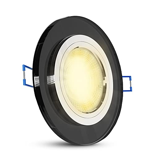 SSC-LUXon LED Glas Deckenleuchte Einbau in rund & schwarz - mit LED GU10 6W warmweiß 230V - Spot Downlight aus Kristallglas von SSC-LUXon