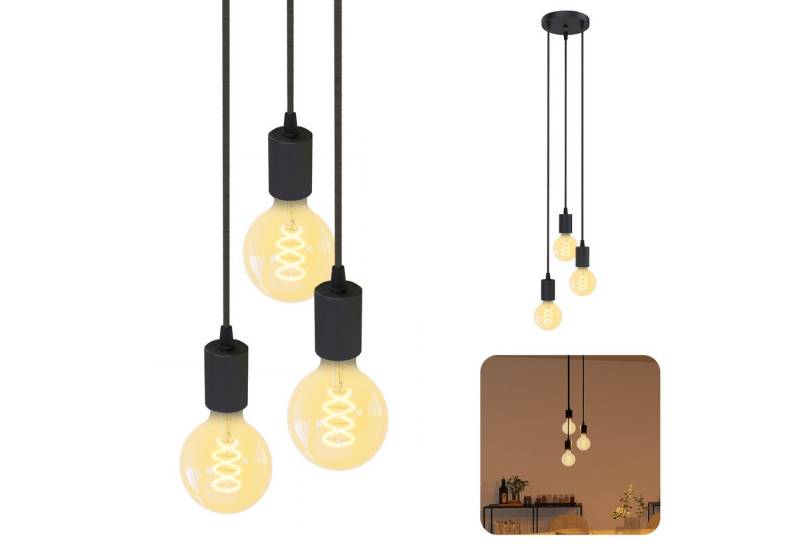 SSC-LUXon LED-Hängeleuchte Hängelampe PARU 3er mit Globe LED E27 Birnen extra warmweiß, Extra Warmweiß von SSC-LUXon