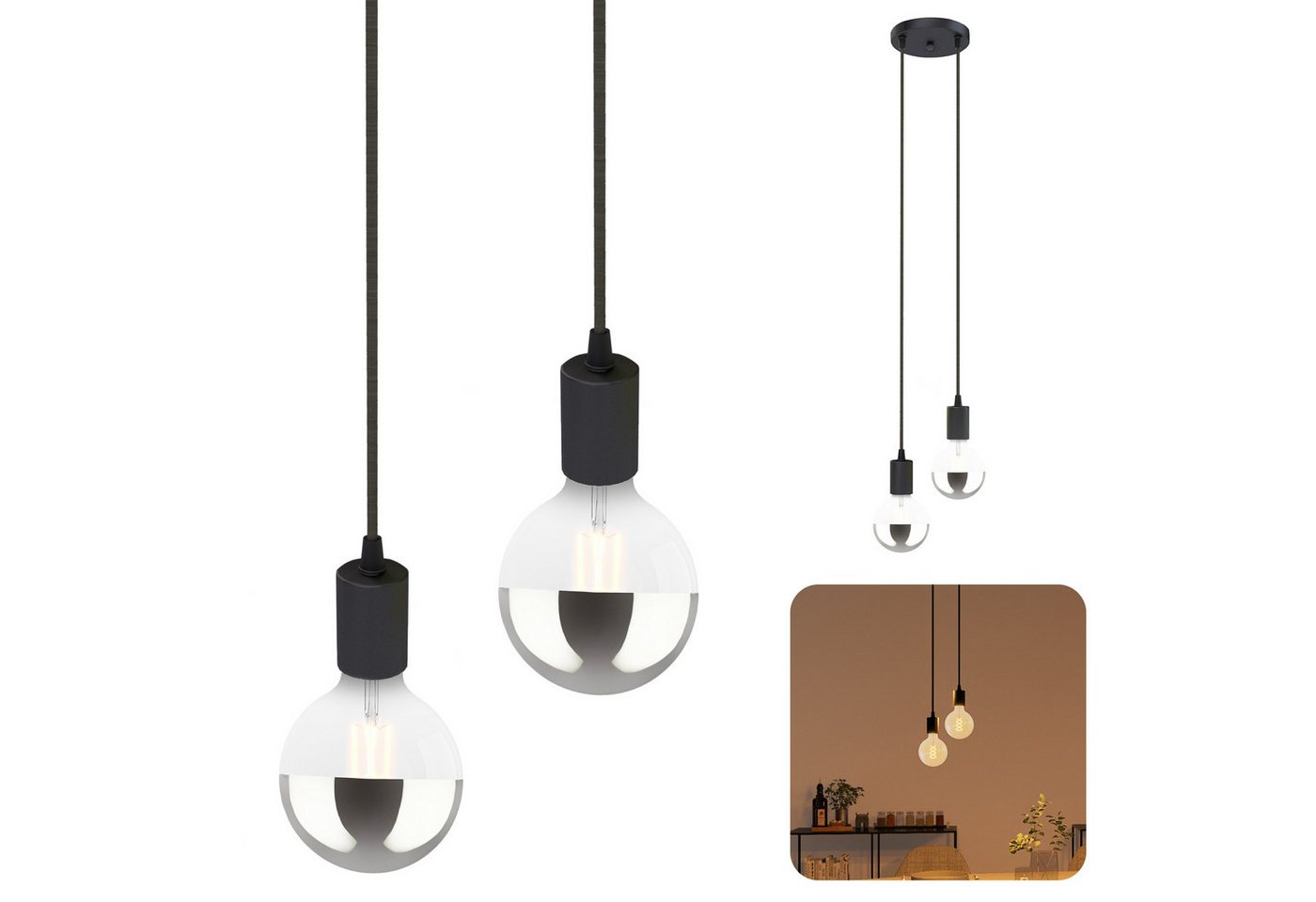 SSC-LUXon LED-Hängeleuchte PARU 2er Pendelleuchte mit E27 Kopfspiegel LED warmweiß 7W, Warmweiß SSC-LUXon LED-Hängeleuchte PARU 2er Pendelleuchte mit E27 Kopfspiegel LED warmweiß 7W, Warmweiß von SSC-LUXon