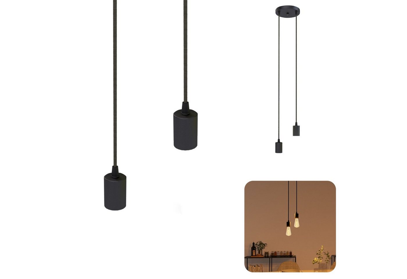SSC-LUXon LED-Hängeleuchte PARU Pendelleuchte 2-flammig schwarz Textilkabel E27 Fassung SSC-LUXon LED-Hängeleuchte PARU Pendelleuchte 2-flammig schwarz Textilkabel E27 Fassung von SSC-LUXon