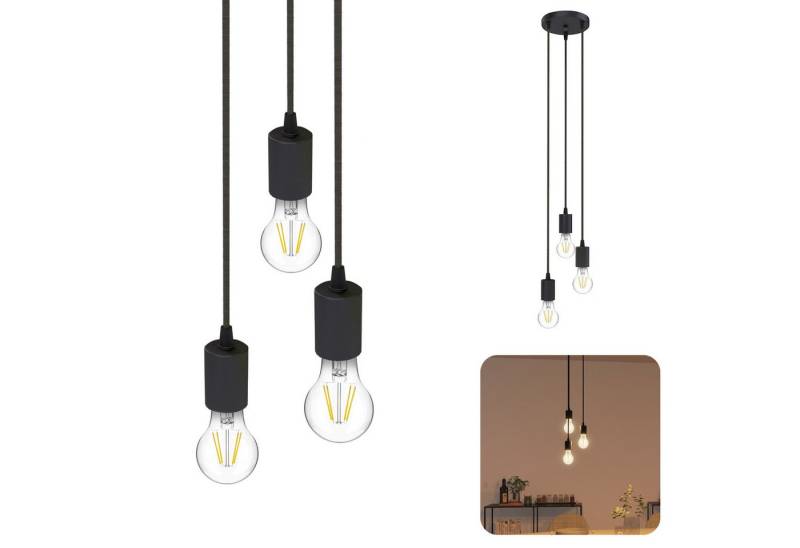 SSC-LUXon LED-Hängeleuchte PARU Pendelleuchte 3 flammig schwarz rund LED Glühbirnen E27 warmweiß, Warmweiß von SSC-LUXon