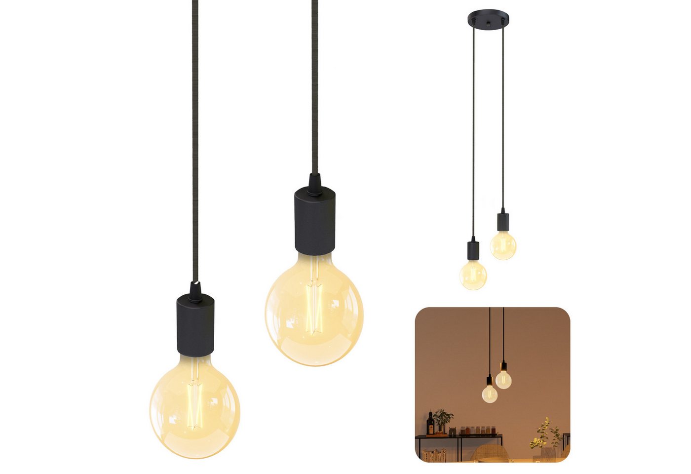 SSC-LUXon LED-Hängeleuchte Pendellampe PARU 2er mit smart E27 Birne 5W WLAN App dimmbar, Warmweiß bis Tageslicht SSC-LUXon LED-Hängeleuchte Pendellampe PARU 2er mit smart E27 Birne 5W WLAN App dimmbar, Warmweiß bis Tageslicht von SSC-LUXon