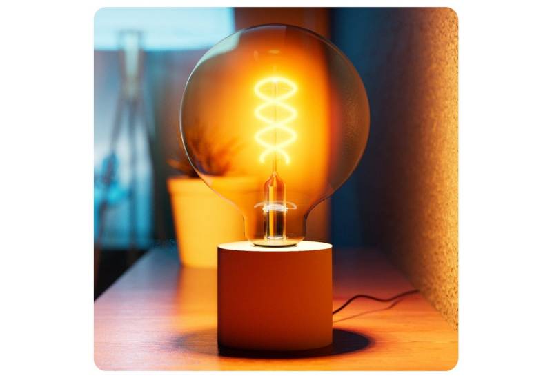 SSC-LUXon LED Tischleuchte NAMBI Tischleuchte weiss mit Kabel und grosser E27 LED Birne Globe, Extra Warmweiß von SSC-LUXon