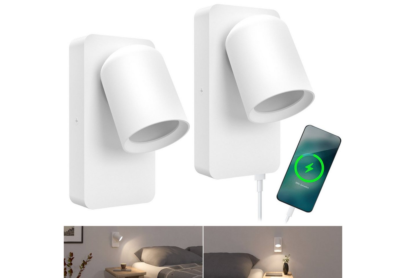 SSC-LUXon LED Wandleuchte NERU Nachttischlampe Wand weiß 2er GU10 USB Lichtschalter SSC-LUXon LED Wandleuchte NERU Nachttischlampe Wand weiß 2er GU10 USB Lichtschalter von SSC-LUXon