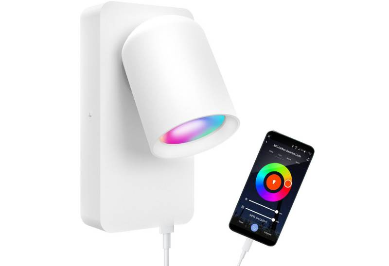 SSC-LUXon LED Wandleuchte NERU Nachttischlampe weiß Smarte GU10 LED, USB & Schalter, RGB & Weißtöne von SSC-LUXon