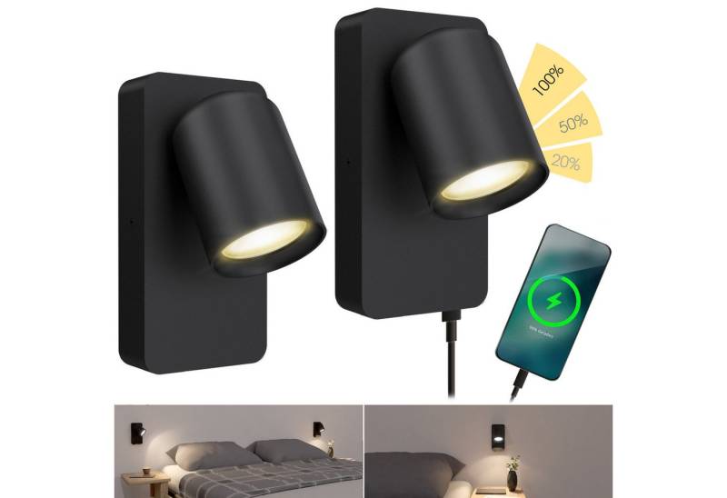 SSC-LUXon LED Wandleuchte NERU Wandleuchte schwarz USB mit fourSTEP LED GU10 warmweiß, Warmweiß von SSC-LUXon