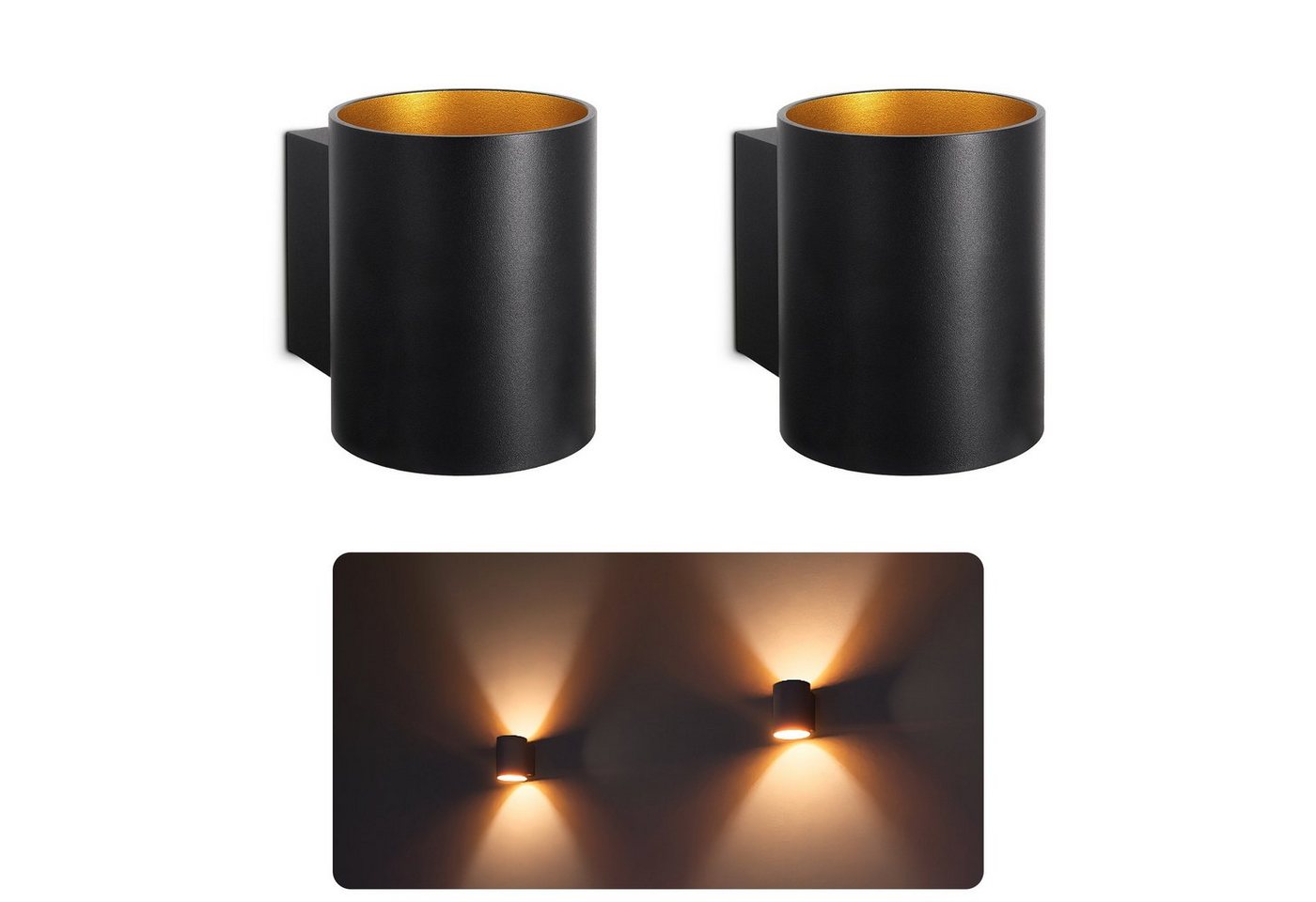 SSC-LUXon LED Wandleuchte TUANI Wandleuchte innen 2er Set schwarz gold Up Down für G9 von SSC-LUXon