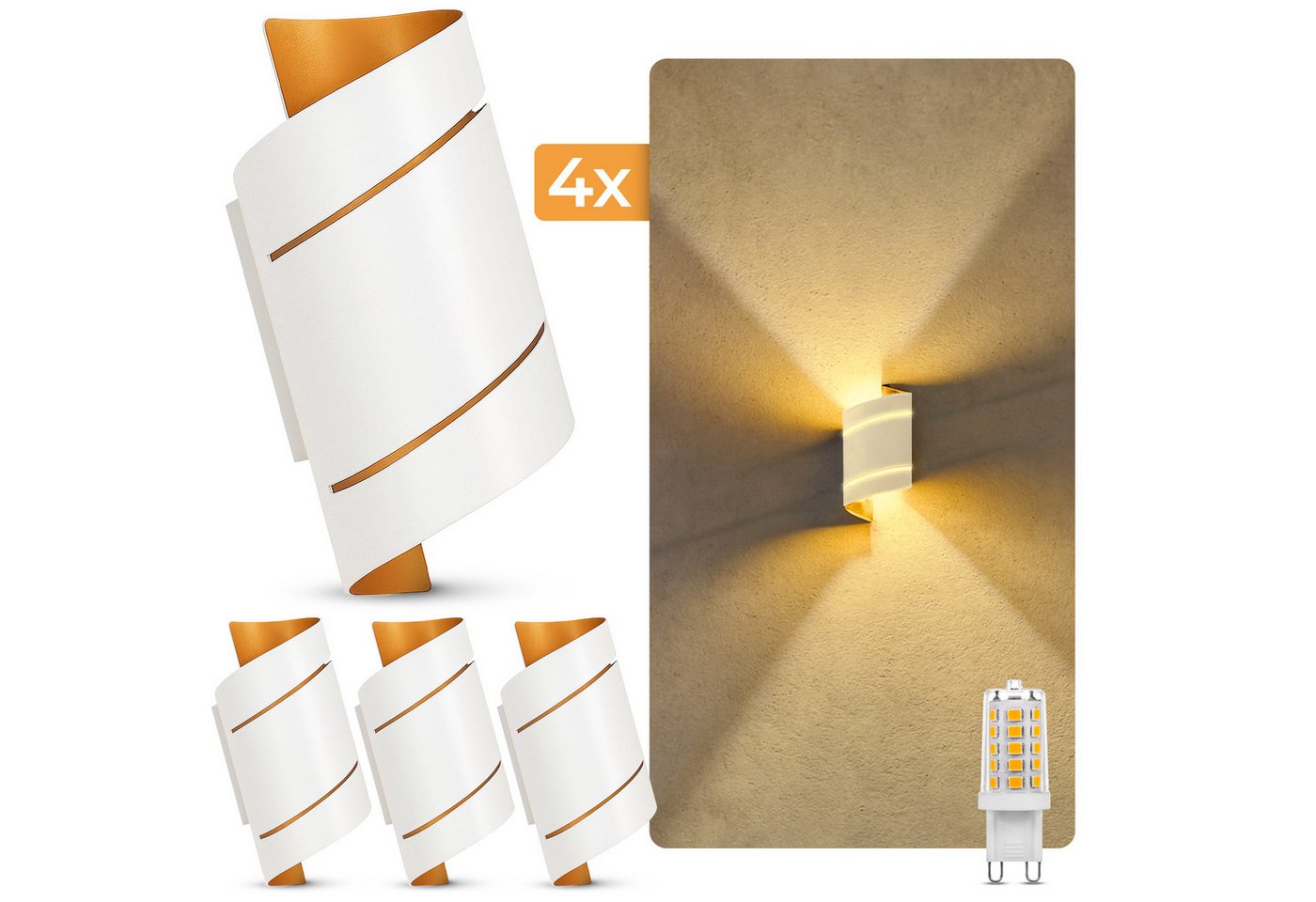 SSC-LUXon LED Wandleuchte Wandlampe VYRA Innen Up Down Wandstrahler mit LED G9 3W warmweiß Licht, Warmweiß von SSC-LUXon