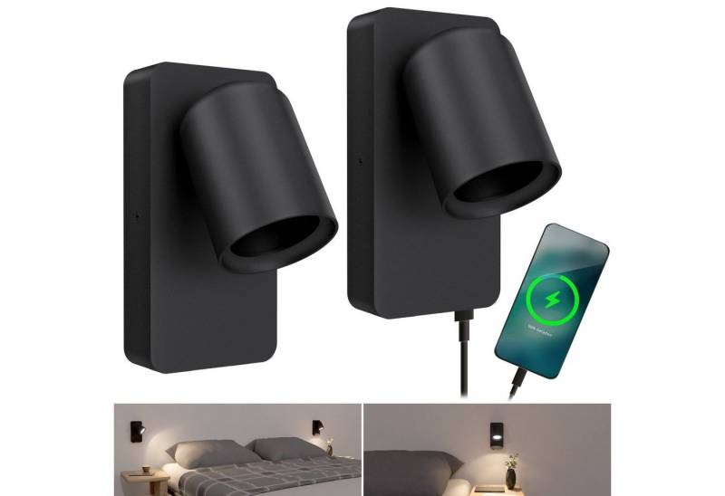 SSC-LUXon LED Wandleuchte Wandleuchte NERU 2 Stück schwarz drehbar USB Anschluss GU10 von SSC-LUXon