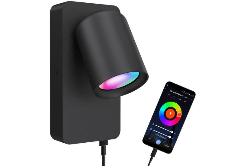 SSC-LUXon LED Wandleuchte Wandleuchte NERU schwarz mit USB Schalter Smart GU10 LED 5W, RGB & Weißtöne von SSC-LUXon