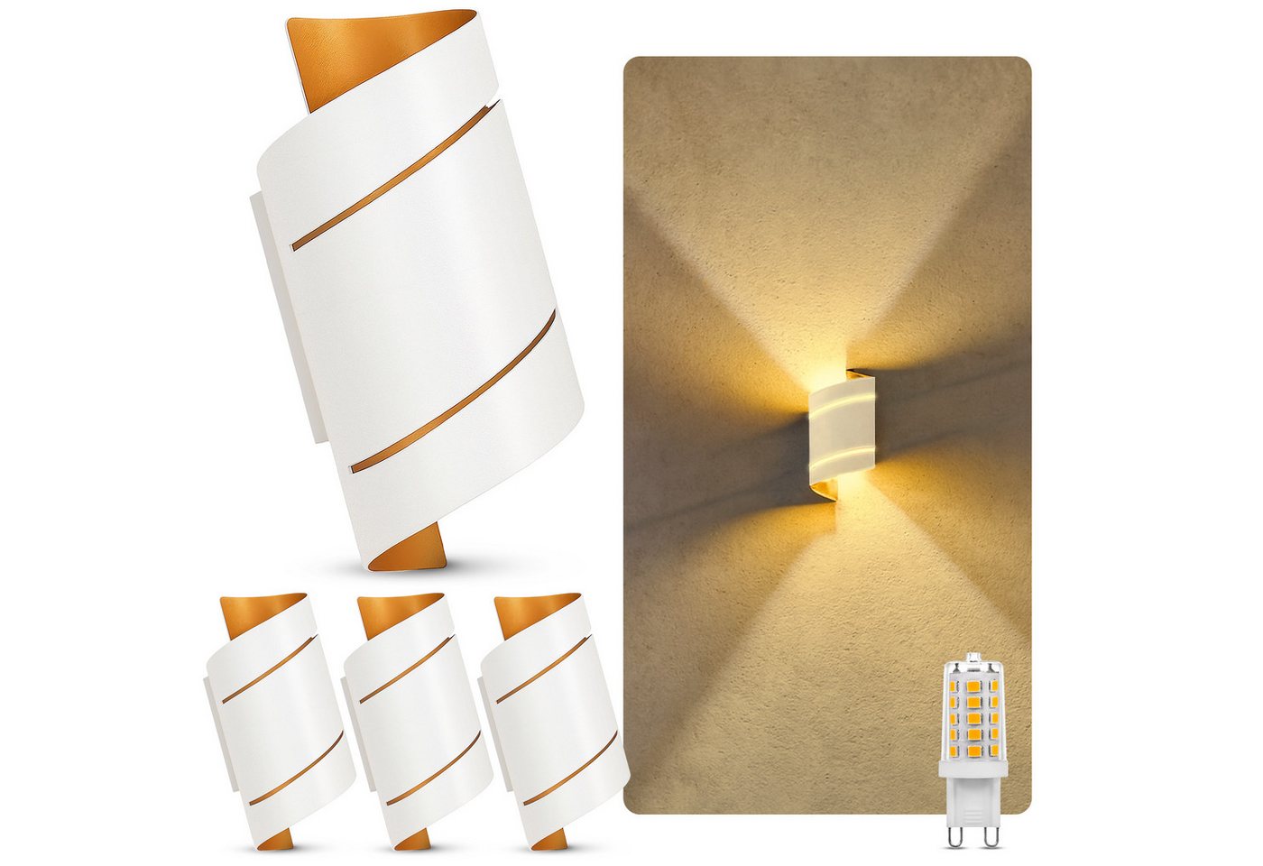 SSC-LUXon LED Wandleuchte Wandleuchte VYRA Up & Down Lampe inkl. LED G9 dimmbar 3W warmweiß, Warmweiß von SSC-LUXon