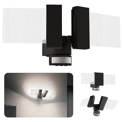 SSC-LUXon LINTO LED Strahler mit Bewegungsmelder Außen transparente Doppelflügel schwarz Außenlampe Wand Licht Spotlight Außenleuchte Hauswand Leuchte IP54 wetterfest 230V von SSC-LUXon