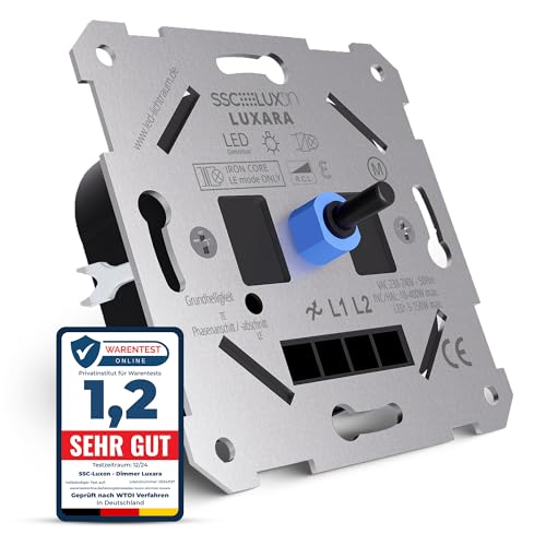 SSC-LUXon LUXARA Universeller LED Drehdimmer Unterputz Dimmschalter Lichtschalter für dimmbare LED Lampen 3-150W 230V - Unterputzdosen Dimmer inklusive Adapter von SSC-LUXon