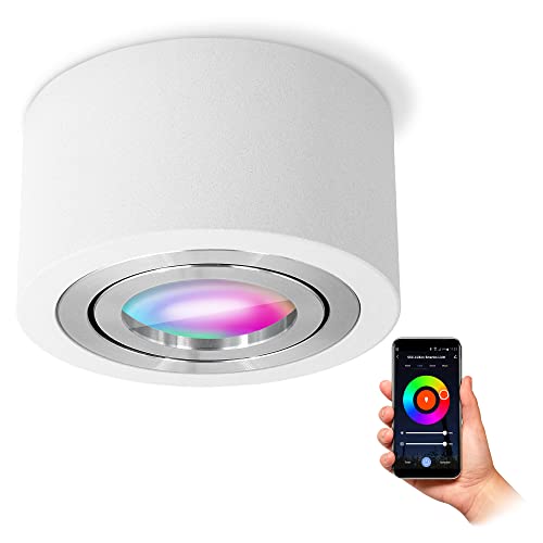 SSC-LUXon LUZA Bad Aufbauspot LED flach weiß IP44 inkl. Smart RGB+ WLAN LED - Spot Deckenstrahler kompatibel mit Alexa, Siri & Google von SSC-LUXon