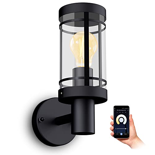 SSC-LUXon MIENTO Wandleuchte Außen wetterfest IP44 mit Smart Home WiFi E27 LED Vintage Birne - Wandlaterne schwarz Steuerung per App & Sprache von SSC-LUXon