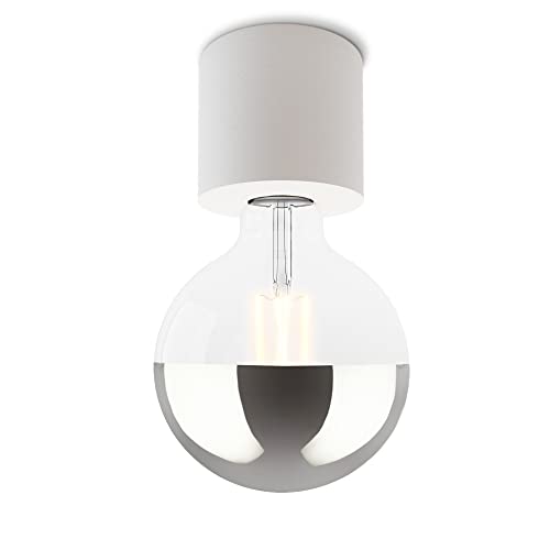 SSC-LUXon NAMBI Deckenlampe ohne Schirm weiß mit großer & verspiegelter E27 LED Birne Globe XL - Aufbauleuchte warmweiß Decke von SSC-LUXon