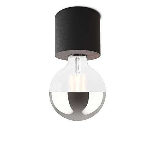 SSC-LUXon NAMBI Deckenleuchte E27 klein rund in schwarz inkl. E27 Spiegelkopf LED Birne Globe - Aufbauleuchte warmweißes Licht von SSC-LUXon