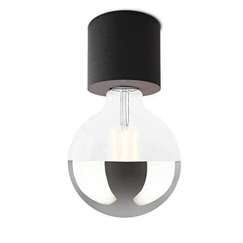 SSC-LUXon NAMBI Deckenleuchte ohne Schirm schwarz mit großer E27 LED Birne Spiegelkopf Globe XL - Aufbaulampe warmweiß von SSC-LUXon