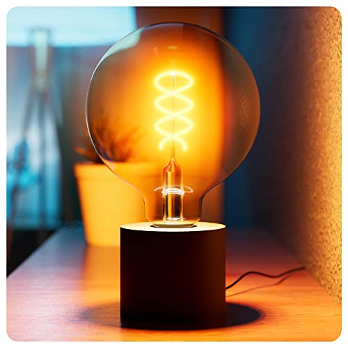 SSC-LUXon NAMBI Tischleuchte E27 schwarz mit Kabelschalter inkl. LED Leuchtmittel XL Retro Globe Filament Birne extra warmweiß von SSC-LUXon