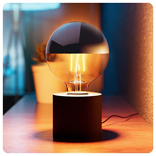 SSC-LUXon NAMBI Tischleuchte schwarz inklusive Leuchtmittel LED Spiegelkopf E27 Glühbirne warmweiß - Tischlicht mit Kabel & Schalter von SSC-LUXon