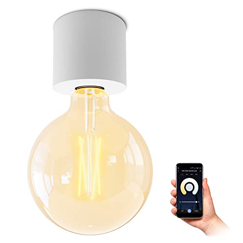 SSC-LUXon NAMBI Vintage Deckenlampe weiß mit WLAN Filament Glühbirne E27 Smart LED - Aufbaulampe rund kompatibel mit Alexa, Siri & Google von SSC-LUXon