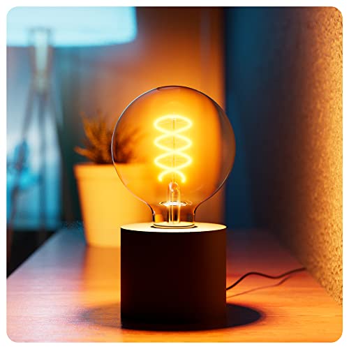 SSC-LUXon NAMBI kleine Tischlampe LED mit Kabel inkl. Vintage Retro E27 Filament Globe Birne - Nachttischlampe LED rund schwarz von SSC-LUXon