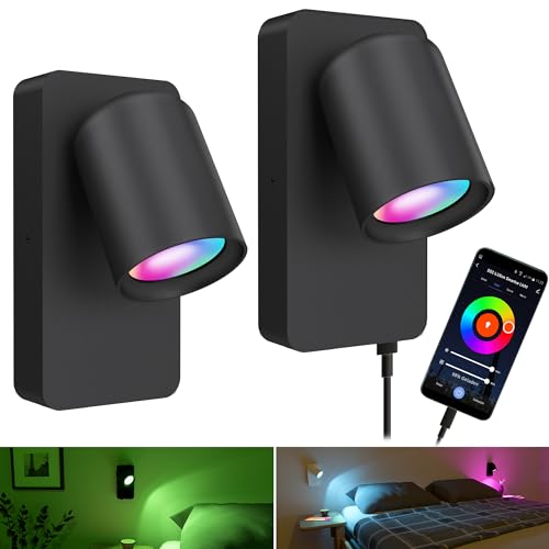 SSC-LUXon NERU 2er Wandleuchte mit Smart LED CCT RGB WLAN - Leselampe Schlafzimmer mit USB, steuerbar mir Siri, Alexa & Google von SSC-LUXon