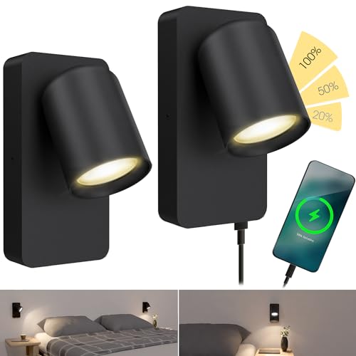 SSC-LUXon NERU Wandleuchte schwarz 2er Set - Schlafzimmer Leselampe USB mit Schalter inkl. fourSTEP Dimmen ohne Dimmer GU10 LED SSC-LUXon NERU Wandleuchte schwarz 2er Set - Schlafzimmer Leselampe USB mit Schalter inkl. fourSTEP Dimmen ohne Dimmer GU10 LED von SSC-LUXon
