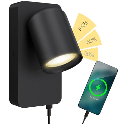 SSC-LUXon NERU Wandleuchte schwarz - Schlafzimmer Leselampe USB mit Schalter inkl. fourSTEP Dimmen ohne Dimmer GU10 LED 5W SSC-LUXon NERU Wandleuchte schwarz - Schlafzimmer Leselampe USB mit Schalter inkl. fourSTEP Dimmen ohne Dimmer GU10 LED 5W von SSC-LUXon