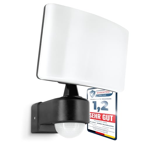 SSC-LUXon NORSU LED Strahler mit Bewegungsmelder schwarz Außen Außenlampe Wand Licht Flutlicht Spotlight Außenleuchte Hauswand Leuchte IP65 wetterfest 4000K 230V von SSC-LUXon