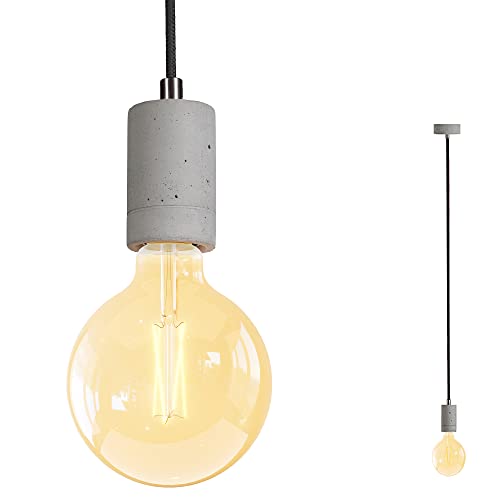 SSC-LUXon Natur Beton Hängeleuchte PIA inkl. WiFi Smart E27 LED Vintage Globe - Esstischlampe kompatibel mit Alexa, Siri & Google von SSC-LUXon