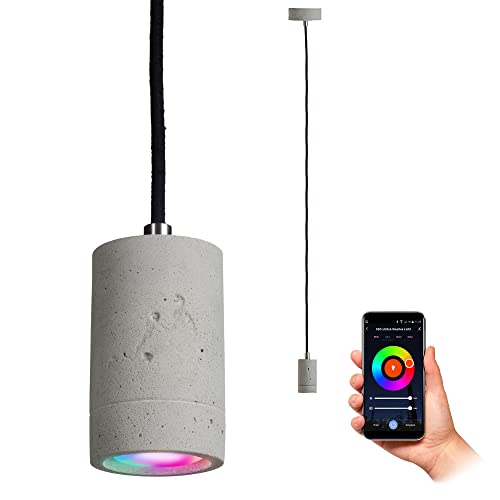 SSC-LUXon Natur Beton Hängeleuchte PIA inkl. WiFi Smart RGB GU10 Lampe - Design Esstischlampe kompatibel mit Alexa, Siri & Google von SSC-LUXon