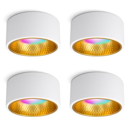 SSC-LUXon OLINO Aufbaustrahler 4er Set weiß gold kompatibel mit Alexa, Siri & Google - Spot flach mit Smart LED RGB+W GX53 von SSC-LUXon