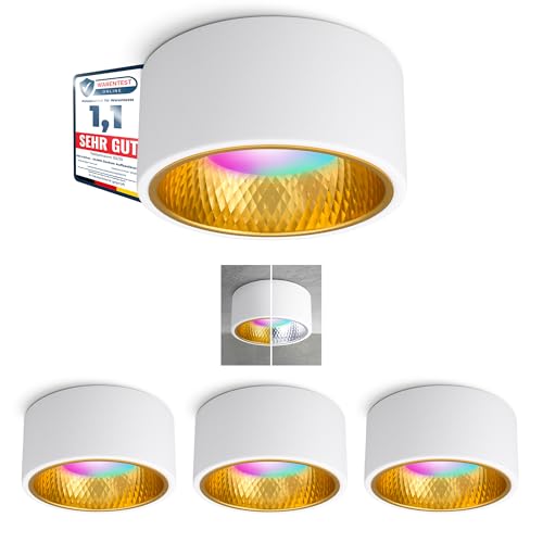 SSC-LUXon OLINO Aufbaustrahler 4er Set weiß gold kompatibel mit Alexa, Siri & Google - Spot flach mit Smart LED RGB+W GX53 von SSC-LUXon