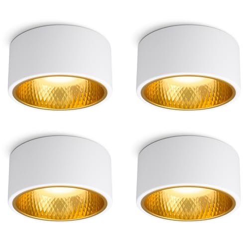 SSC-LUXon OLINO Aufbaustrahler 4er Set weiß wechselbare Front (gold oder silber) - Deckenlampe warmweiß LED Lampe GX53 230V von SSC-LUXon