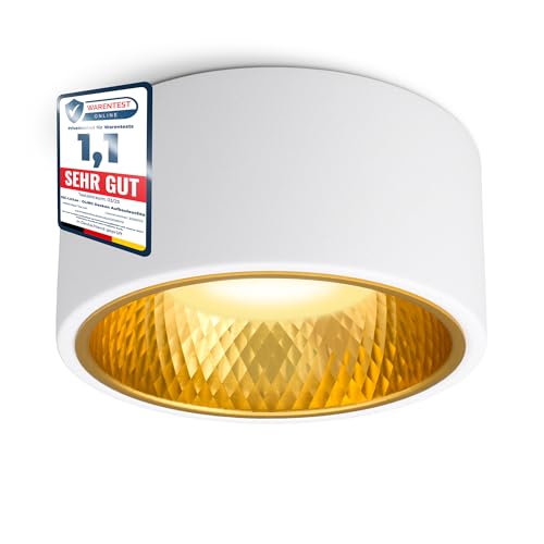 SSC-LUXon OLINO Aufbaustrahler weiß dimmbar wechselbare Front (gold oder silber) - Deckenlampe warmweiß mit LED Lampe GX53 230V von SSC-LUXon