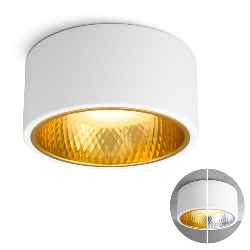SSC-LUXon OLINO Deckenlampe weiß rund wechselbare Front (gold oder silber) - Aufbaustrahler warmweiß mit LED Lampe GX53 230V von SSC-LUXon