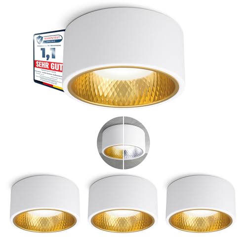 SSC-LUXon OLINO Deckenspot 4 Stück weiß wechselbare Front gold + silber - Aufbauleuchte Deckenleuchte neutralweiß LED GX53 230V von SSC-LUXon