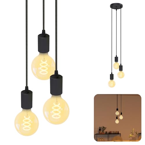 SSC-LUXon PARU Hängeleuchte 3-flammig Retro - Industrial Style Pendellampe mit Textilkabel inkl. Globe E27 Filament LED Leuchtmittel von SSC-LUXon