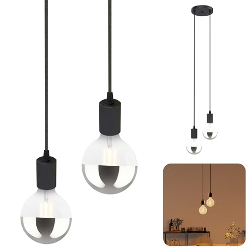 SSC-LUXon PARU Pendelleuchte Vintage 2-flammig schwarz - Design Hängelampe inkl. 2x E27 XL Kopfspiegel LED Lampen warmweiß von SSC-LUXon