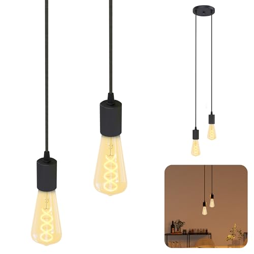 SSC-LUXon PARU Pendelleuchte Vintage 2-flammig schwarz - Design Hängelampe mit Textilkabeln inkl. 2x E27 LED Edison extra warmweiß von SSC-LUXon