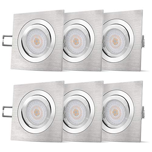 SSC-LUXon QF-2 6 Stück Deckeneinbaustrahler LED flach eckig mit fourSTEP Dimmbar ohne Dimmer - 4W neutralweiß Spot schwenkbar von SSC-LUXon