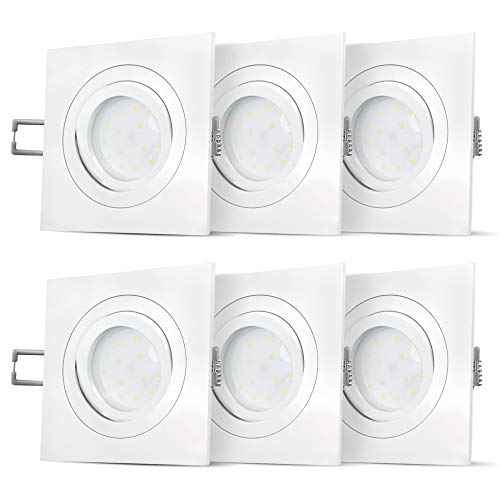 SSC-LUXon QF-2 6 Stück LED Einbaustrahler Set flach für 230V - mit 4W LED Modul warmweiß Einbauspot schwenkbar weiß nur 30mm Einbautiefe von SSC-LUXon