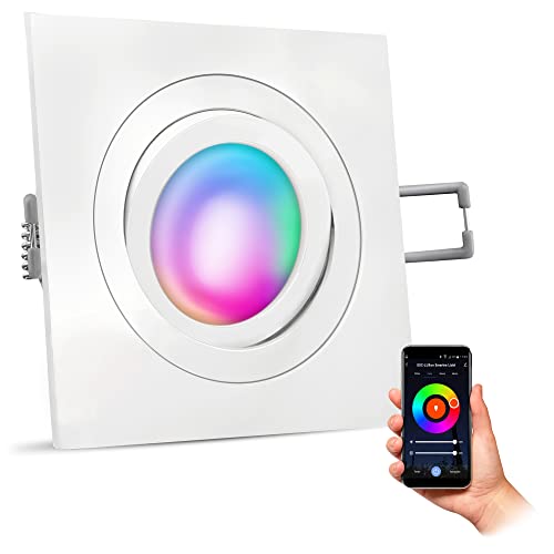 SSC-LUXon QF-2 Design Einbauleuchte WiFi dimmbar 230V mit RGB Smart GU10 LED - Downlight schwenkbar kompatibel mit Alexa, Siri, Google von SSC-LUXon