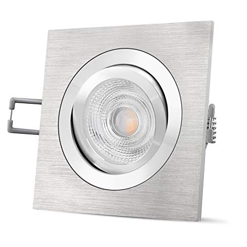 SSC-LUXon QF-2 Einbaustrahler LED eckig Alu gebürstet schwenkbar - mit wechselbarem GU10 LED 3W warmweiß 230V - Einbauleuchte von SSC-LUXon