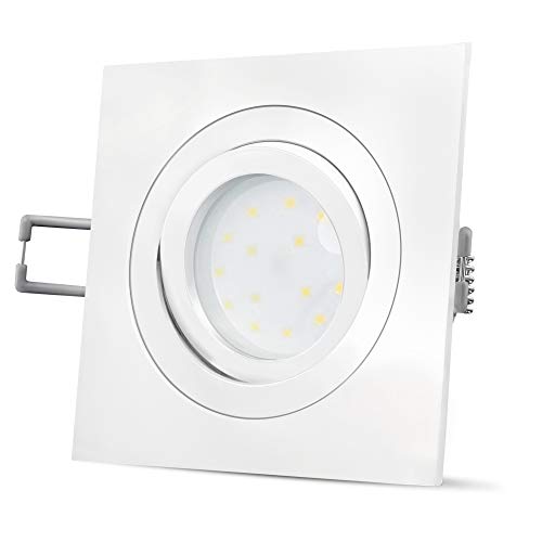 SSC-LUXon QF-2 LED Einbauleuchte dimmbar flach (30mm) eckig weiß - mit 4W LED Modul warmweiß 230V Deckenstrahler schwenkbar von SSC-LUXon